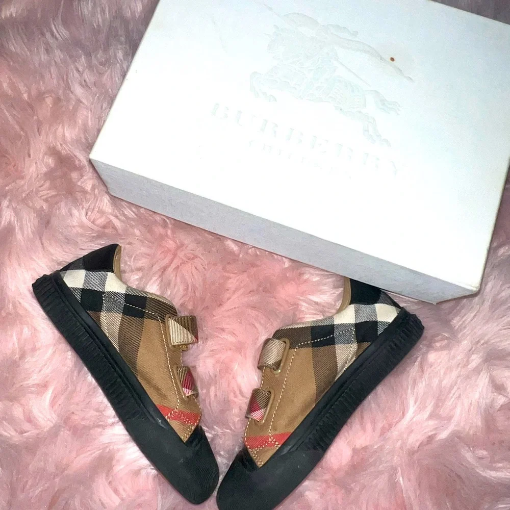 Burberry Kids Tan Black Checkered Sneakers